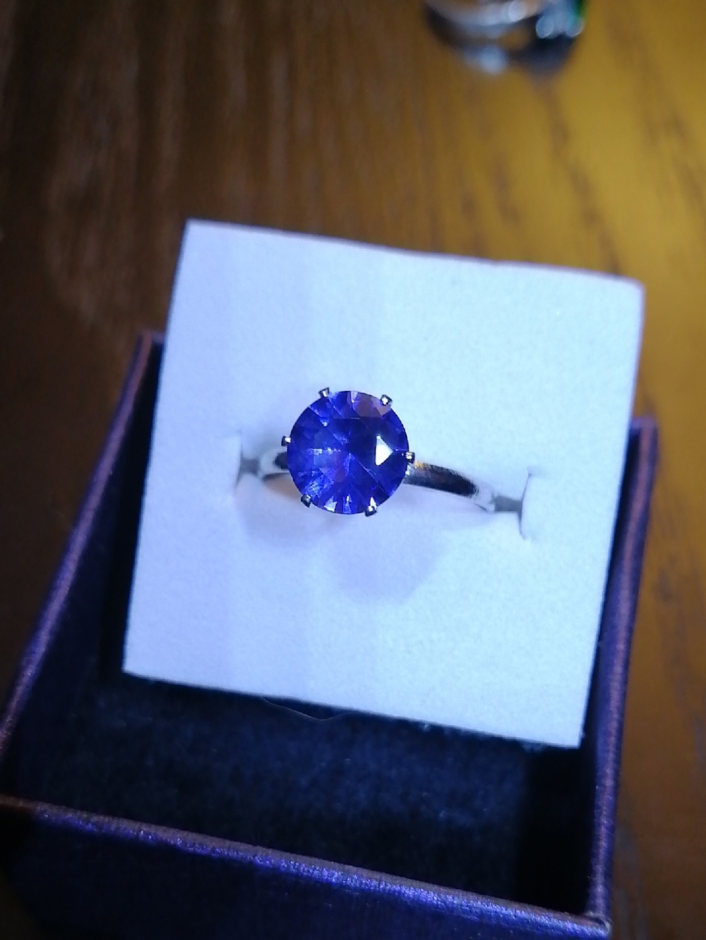 Gorg Lavender Crystal Adjustable Ring  Sizes 6.5-8, Silver Tone